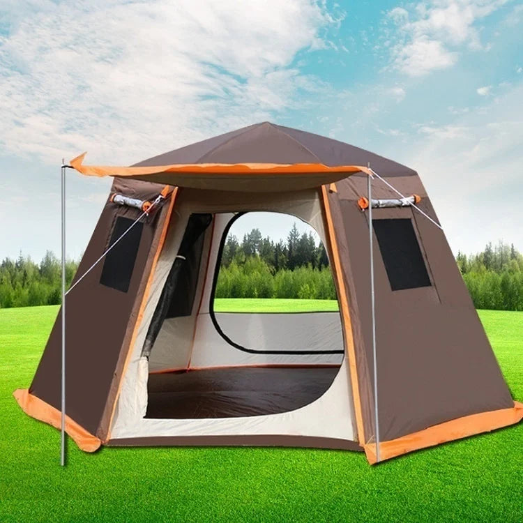 Automatic Camping Tent Outdoor Waterproof Anti-UV Hexagonal Big Tent Aluminum Pole Garden Pergola Awning Family Tent 4-6 Persons