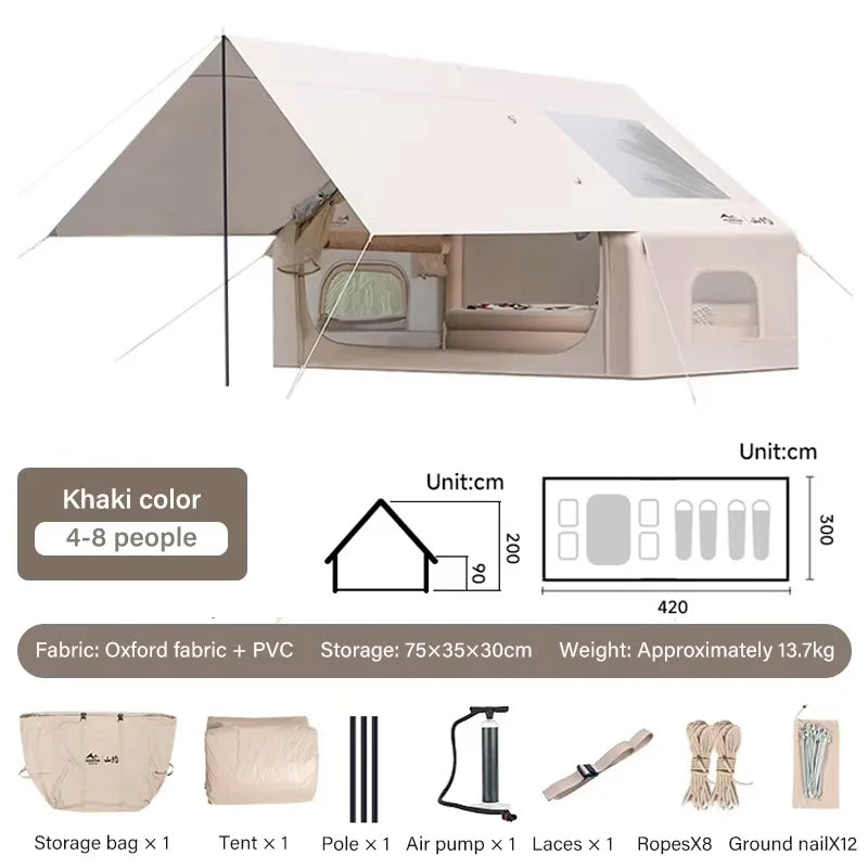 Auto Inflatable Tent with Sunshade, 2025 New 2 in 1 Pop Up Tent for Overnight Camping, Waterproof Lightweight Outdoor Instant Se