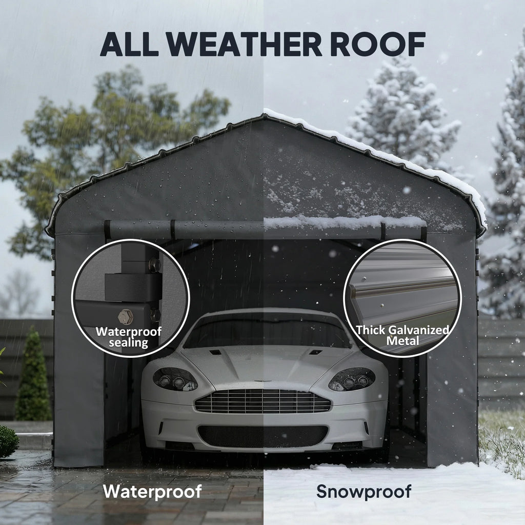 12' x 20' Metal Carport, Heavy Duty Garage Car Canopy with Galvanized Metal Roof and Removable Sidewalls, Dark Gray