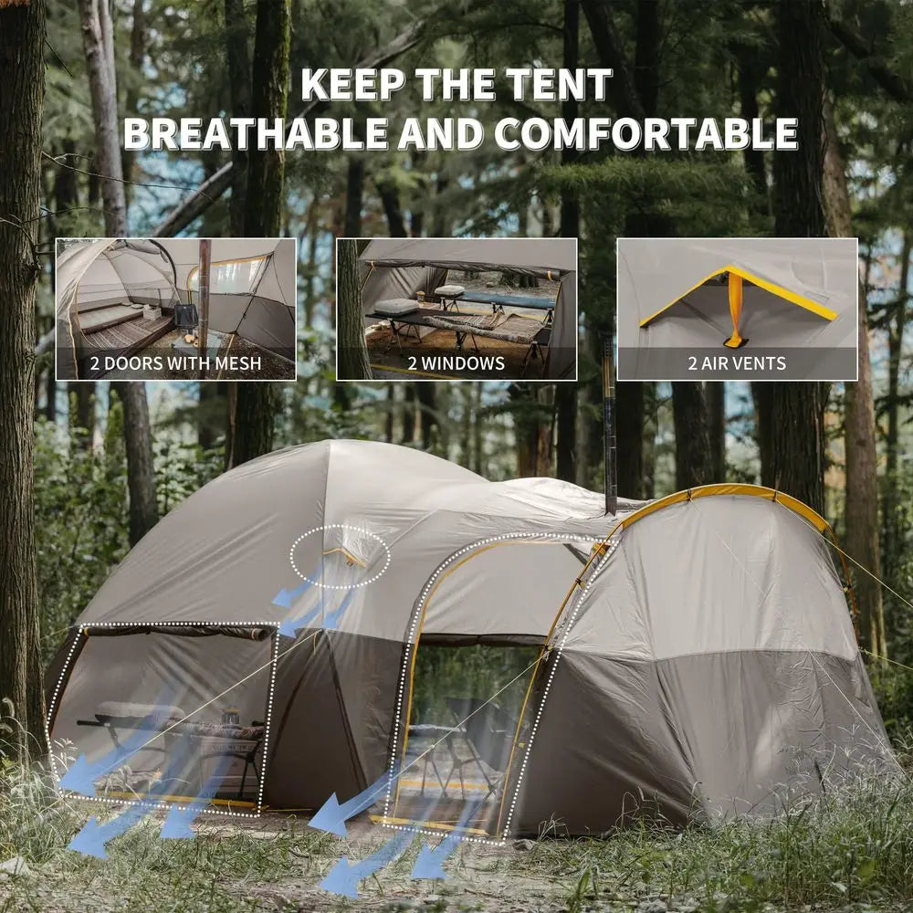 KOTA Camping Tent, Double Layer Waterproof Tents for Camping, Large and Tall Family Tent with Vestibules Porch