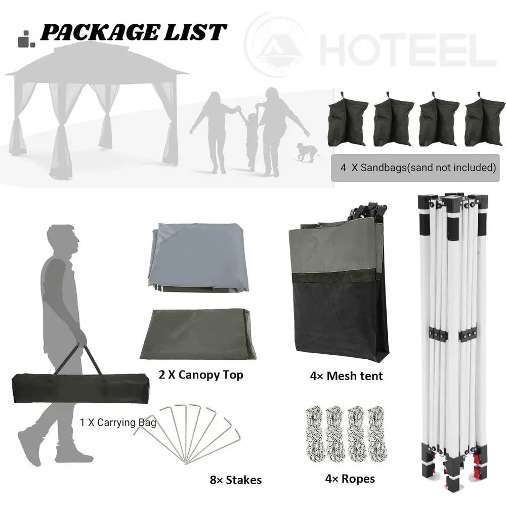 12x12 Outdoor Gazebos Clearance - Upgrade Waterproof Portable Gazebo with Mosquito Net, 4 Ropes, 8 Stakes, Carry Bag for Patio G