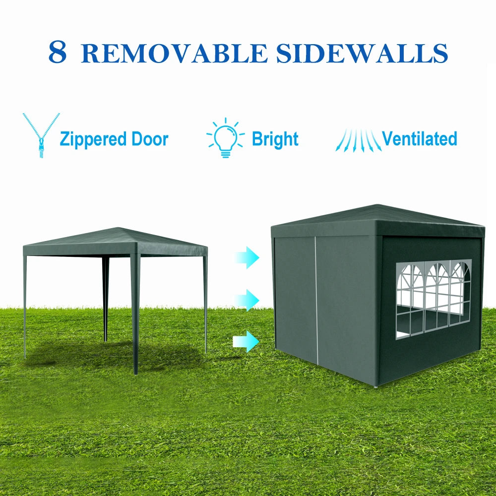 Tente de réception 10'x10' pour extérieur, gazebo robuste, auvent de mariage + 4 murs amovibles, vert