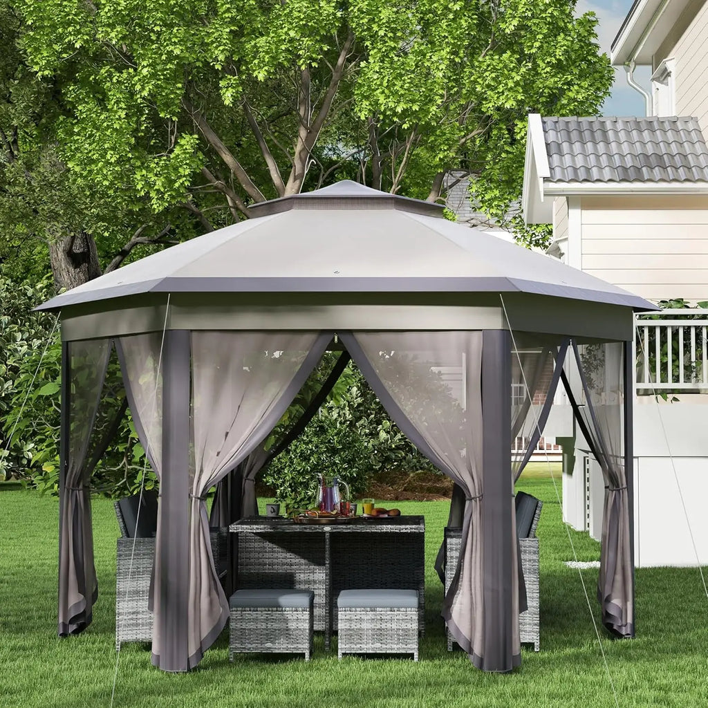 13x13ft Hexagonal Pop Up Gazebo Canopy with 6 Zippered Mesh Walls Steel Frame Patio Backyard Garden Wedding Party Tent, Custom