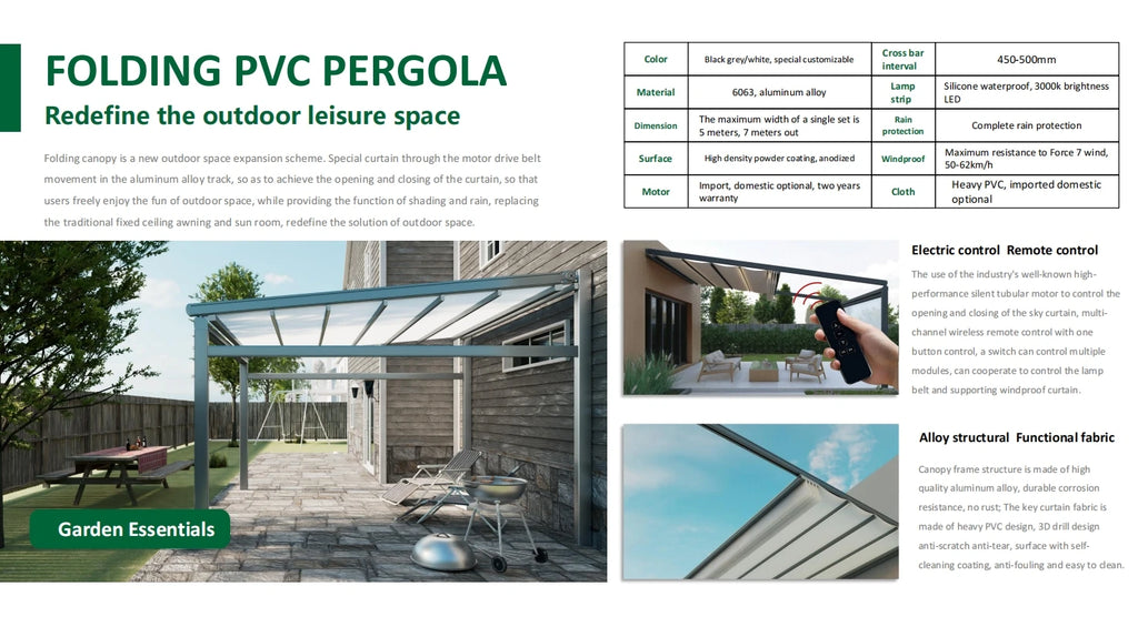 Modern Motorized Folding Canopy LED Light Pergola Aluminum Frame Outdoor Sun Shade Conservatory Awning Retractable Roof Gazebos