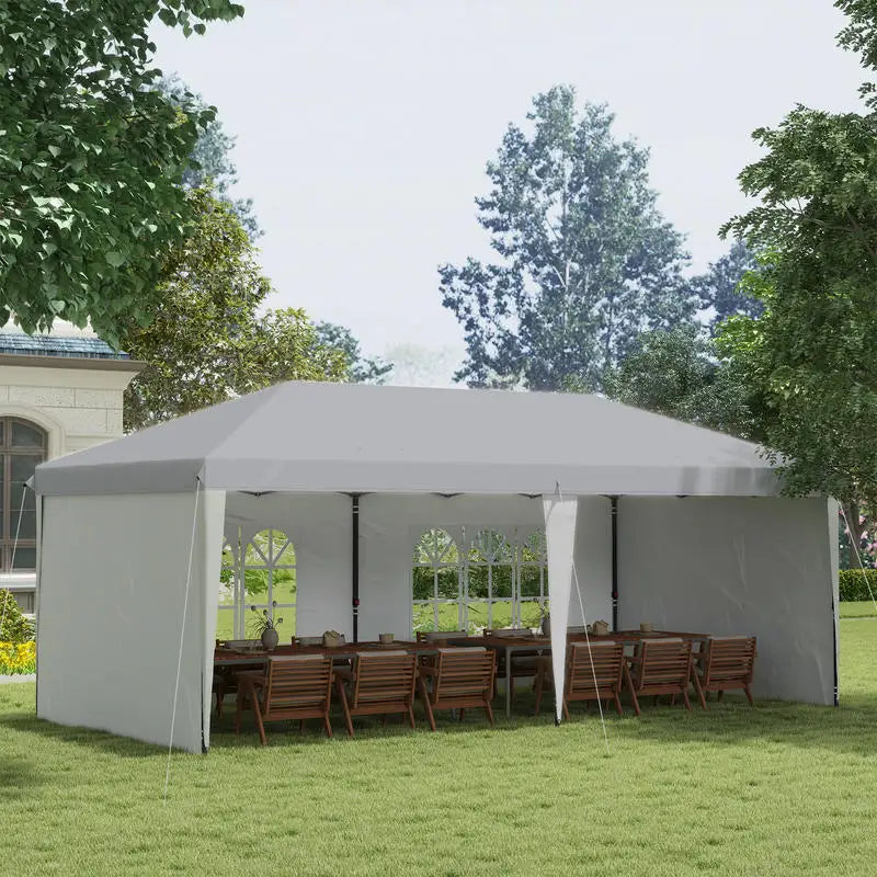 Tente de réception pliante d'extérieur 10' x 20' avec sac de transport, blanche