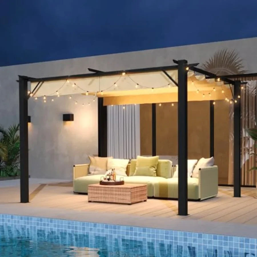 Outdoor Pergola Patio  Pergola with Upgraded Retractable  Heavy Duty Metal Pergolas and Gazebos with Adjustable Sun Shade Cover