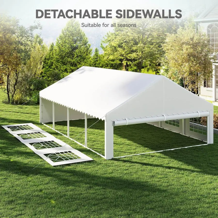 20x30FT Heavy Duty Party Tent PVC White Tent Wedding Event Shelters Ripple Design Upgraded Galvanized Canopy with Large Roof Re
