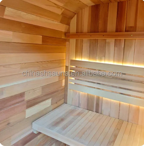 Cette salle de sauna extérieure peut accueillir 1 à 2 personnes, est en bois de sequoia, est imperméable et convient aux cours et aux villas.