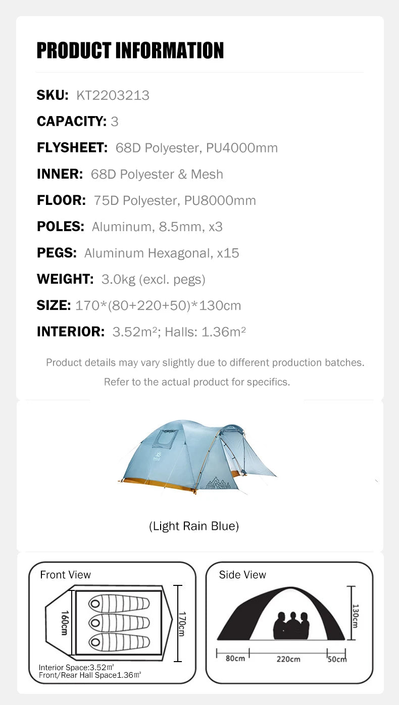 KAILAS STAR NIGHT III Tent Hiking Ultralight 3-4 Person Double Layer Windproof Outdoor Camping Waterproof Tourist Tent KT2203213