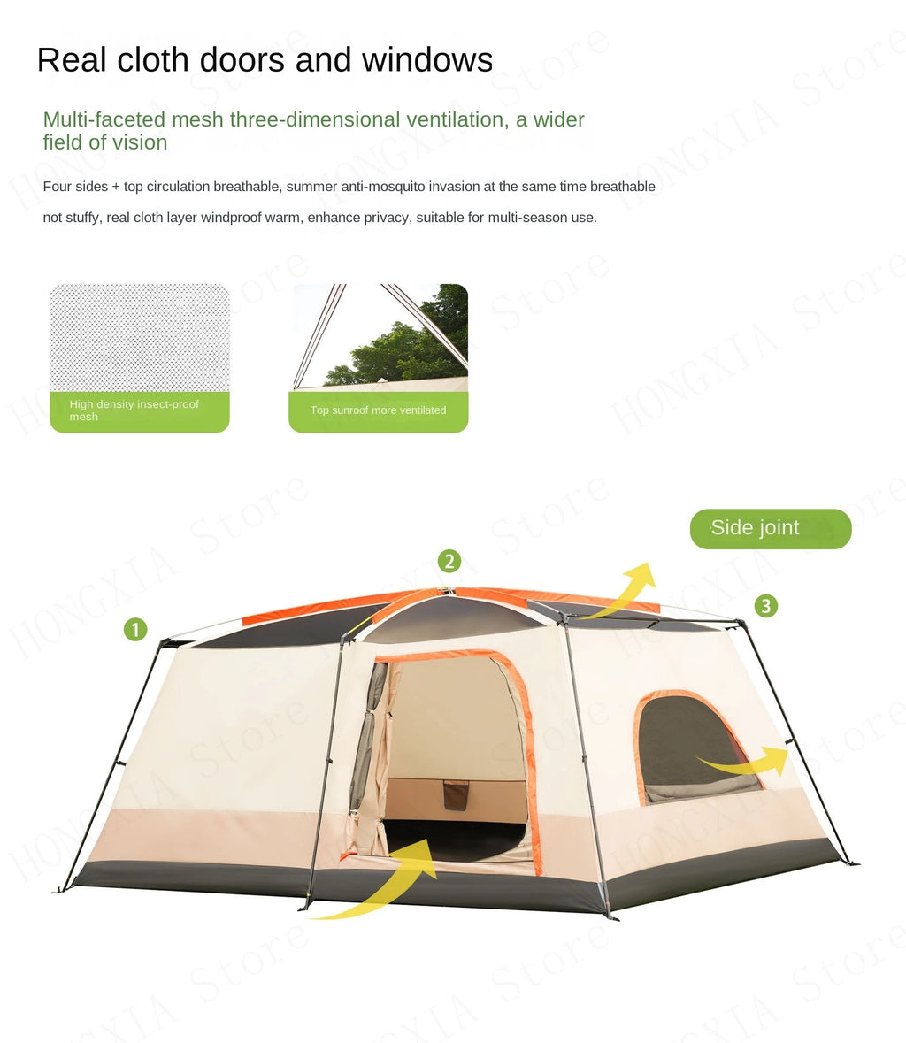Double Rainproof Outdoor Tent, 2 Rooms and 1 Hall Villa Tent, Camping Tents, 4-10 Person, Overnight Camping Equipment, New