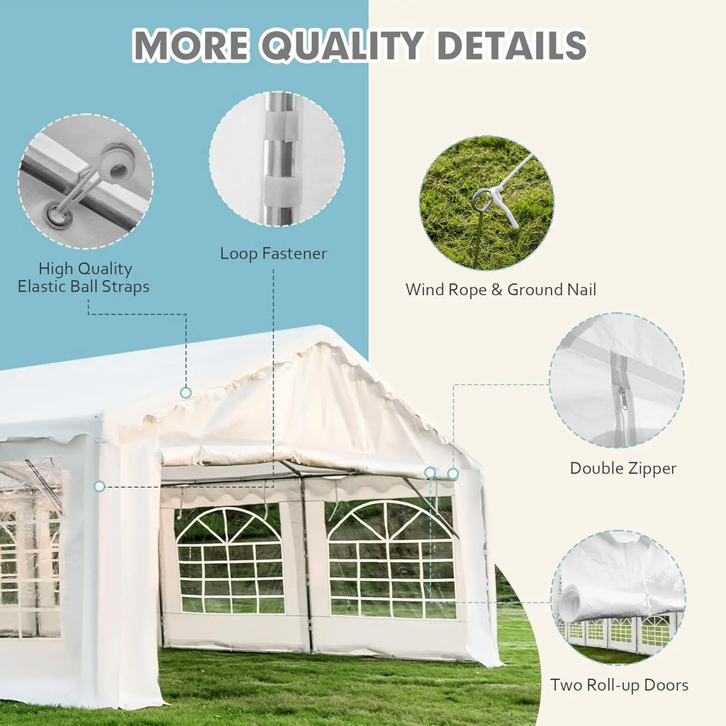 20x40ft Heavy Duty Party Tent Removable Sidewalls 2 Roll-up Doors 4 Storage Bags Outdoor Wedding Canopy White, Customized