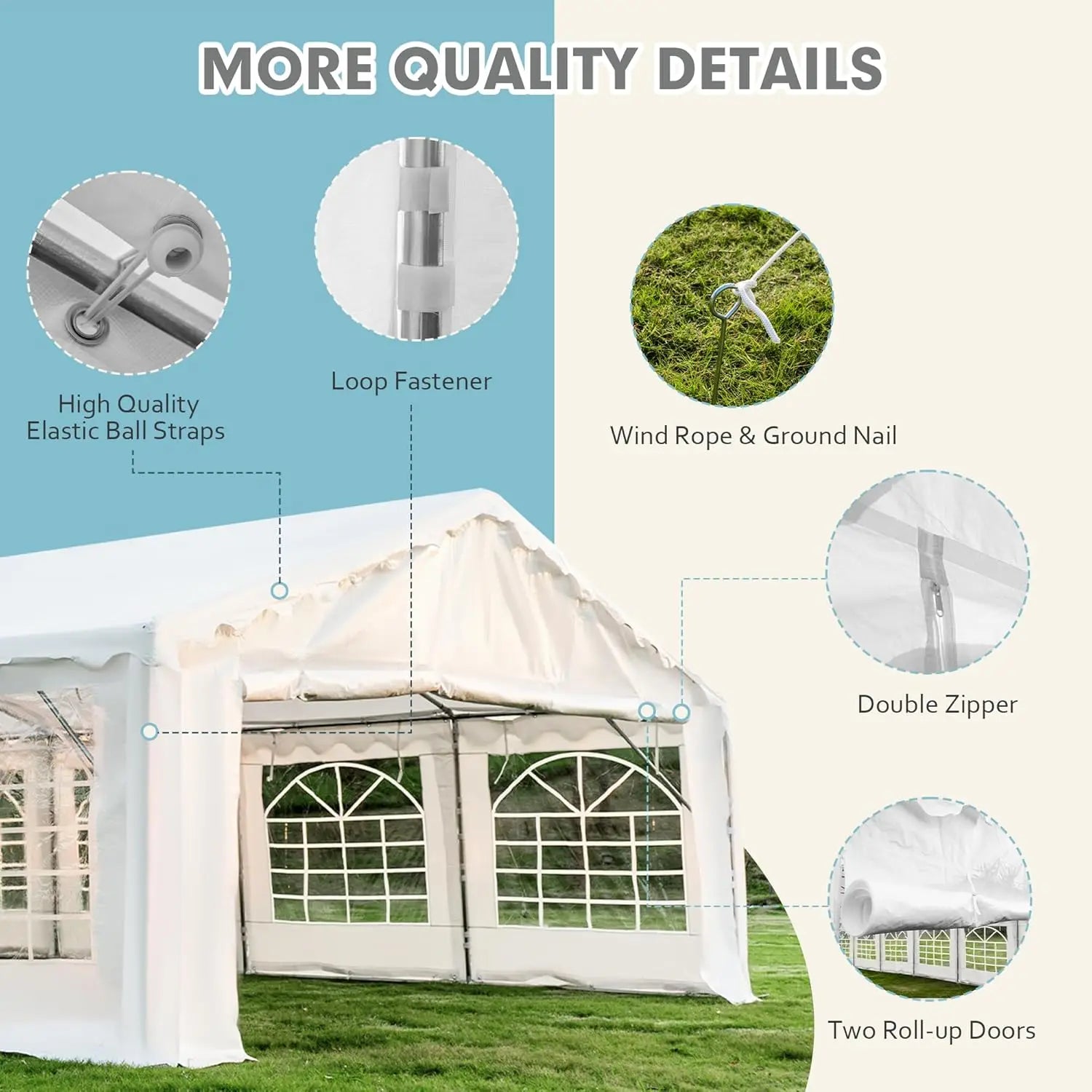 20x40ft Heavy Duty Party Tent Removable Sidewalls 2 Roll-up Doors 4 Storage Bags Outdoor Wedding Canopy White, Customized