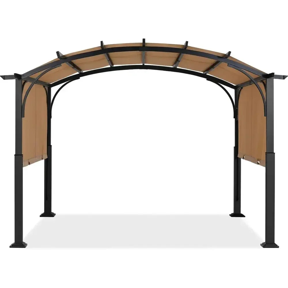 10x12ft Arched Outdoor Pergola with Beige Retractable Canopy