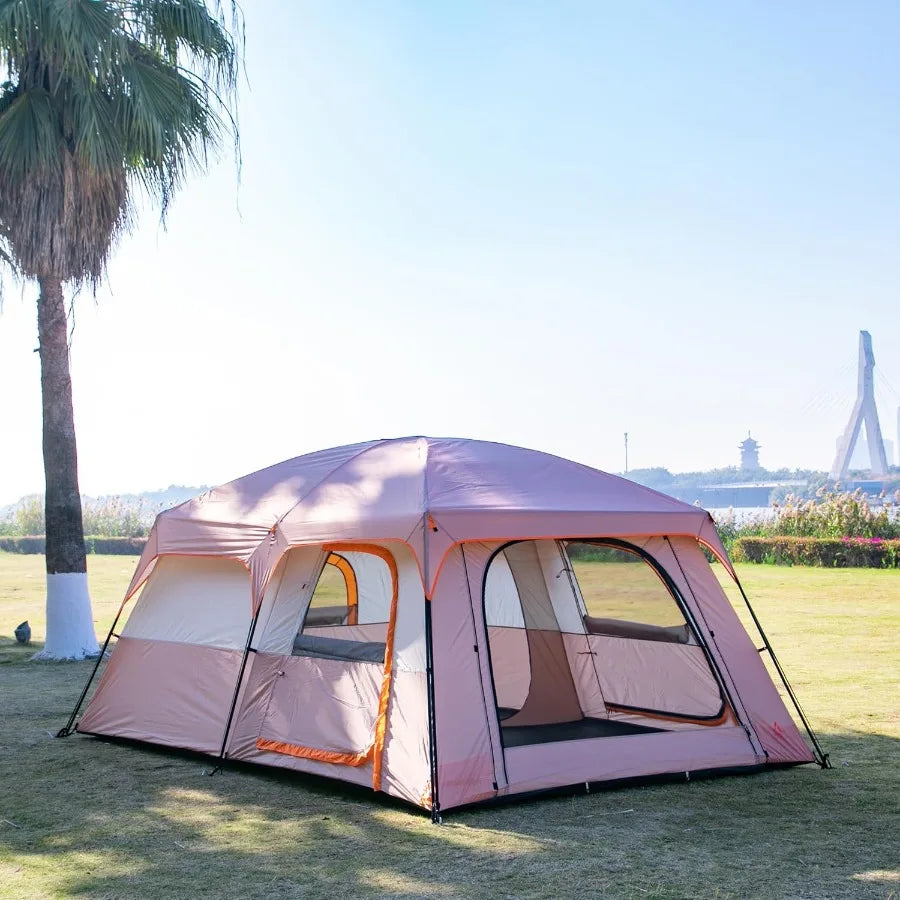Extra Large Tent for 6101214 People with 2 Rooms 3 Doors and 3 Windows Mesh Panels Straight Wall Design Waterproof Double Layer