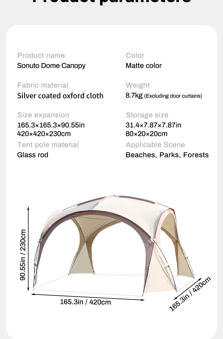 Sonuto 8-13 Person Camping Tent Sun Rainproof & Anti-Mosquito Large Car Awning Compact Foldable Outdoor Pavilion for Family