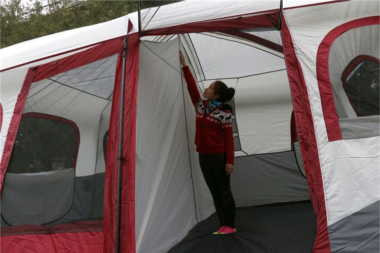 6-12Persons 2Rooms Large Space Tent Glamping Tourist Outdoor Camping Family Travel Anti-storm Suncreen Luxury UV 50+ Beach Play