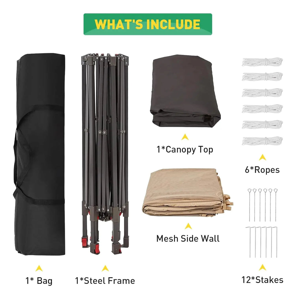 Tonnelle pop-up robuste 13x13 pieds à 6 côtés – Toit à double ventilation, fenêtres en maille, moustiquaire, réglable, personnalisable