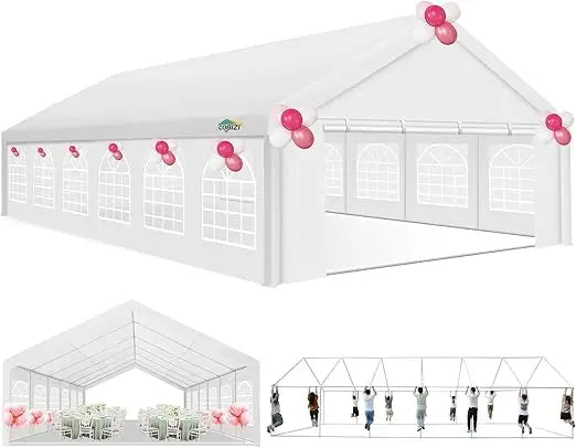 20x40 Party Tent Heavy Duty, Galvanized Wedding Tent, Event Shelter for Parties, Outdoor with Removable Sidewall & Built-in San