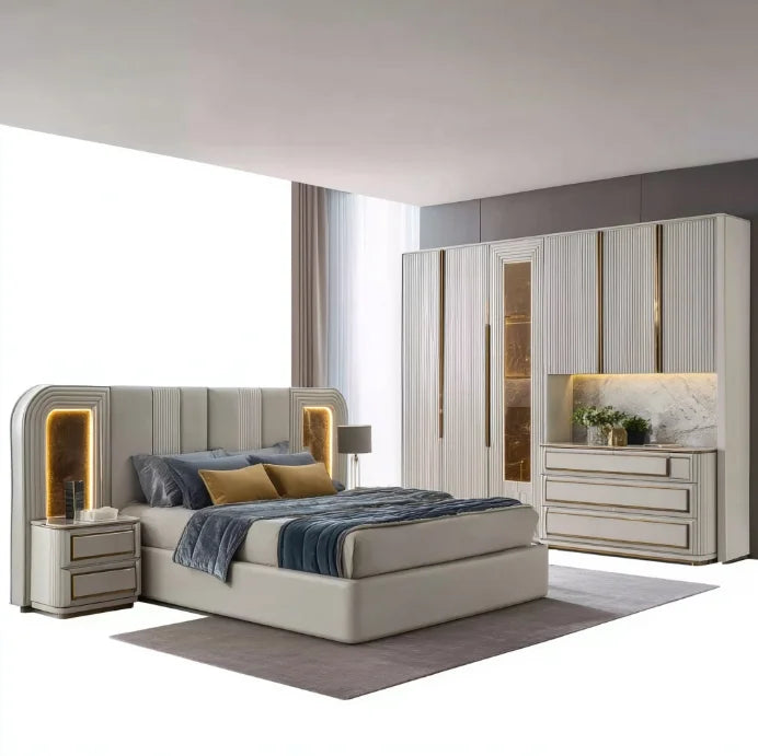 # Ensembles de chambre à coucher en cuir de luxe, lit double moderne avec rangement, pour appartement et hôtel, ensemble de meubles de chambre king size