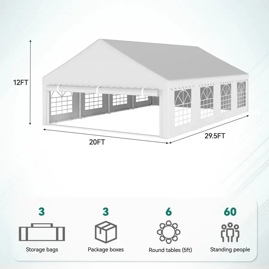 20x30FT Heavy Duty Party Tent PVC White Tent Wedding Event Shelters Ripple Design Upgraded Galvanized Canopy with Large Roof Re