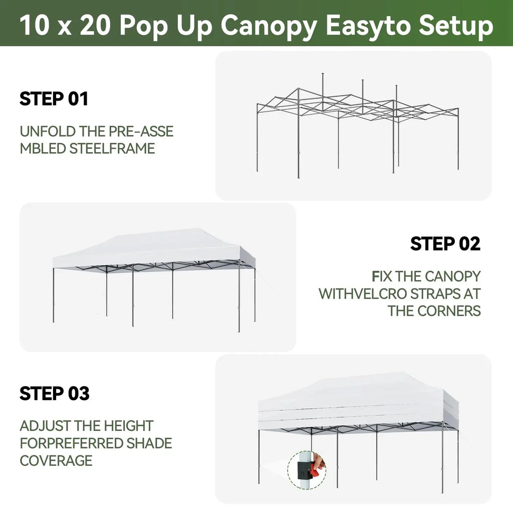 10x20 Pop Up Canopy Without Sidewalls, Easy Up Instant Shelter with Roller Bag & Sand Bags – Outdoor Canopy Tent for, Custom
