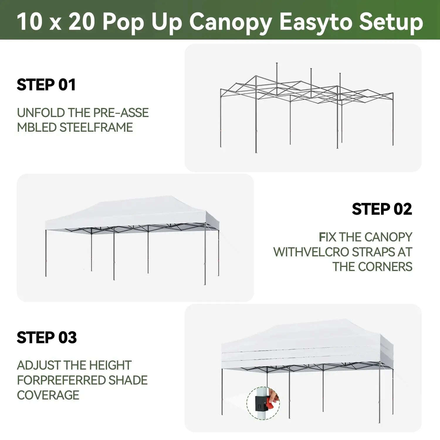 10x20 Pop Up Canopy Without Sidewalls, Easy Up Instant Shelter with Roller Bag & Sand Bags – Outdoor Canopy Tent for, Custom