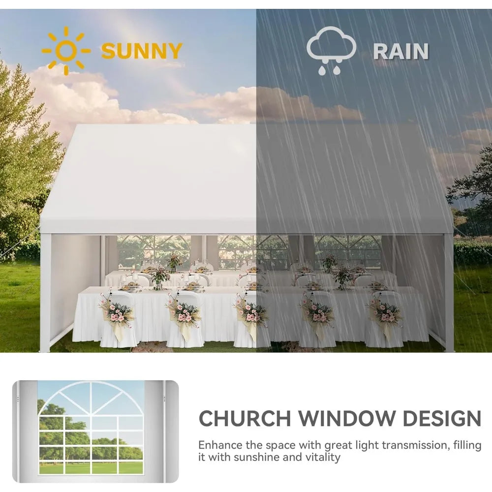 20x20FT Heavy Duty Party Tent Wedding Event Shelters Outdoor Upgraded Galvanized Canopy with Large White Roof, Removable PVC Si