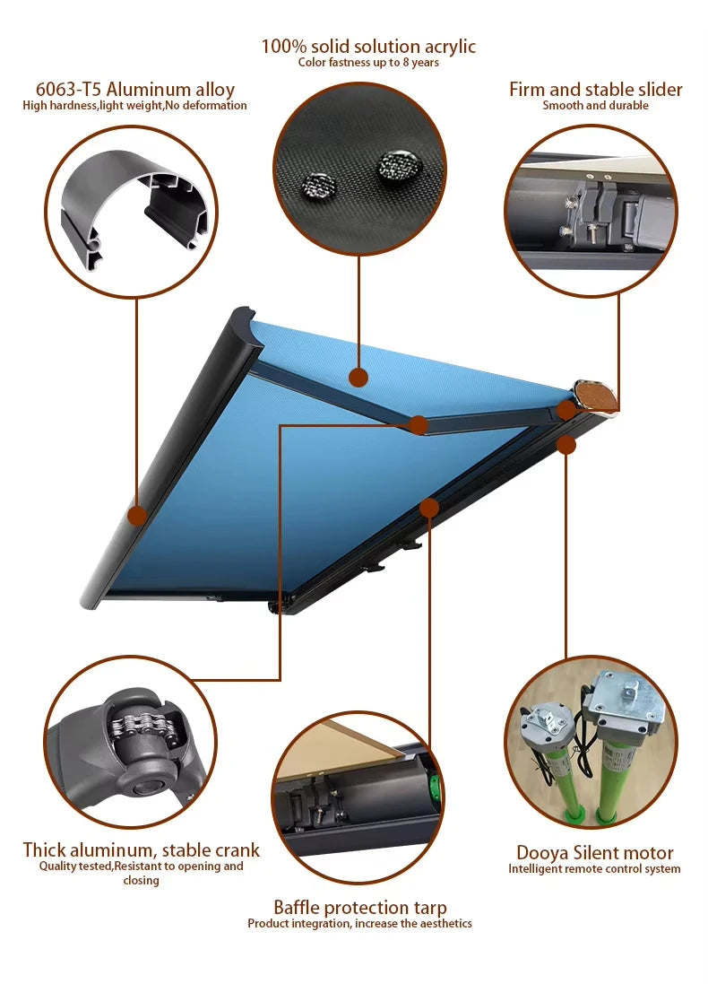 Modern outdoor retractable aluminum patio awning, awning can be customized in style,