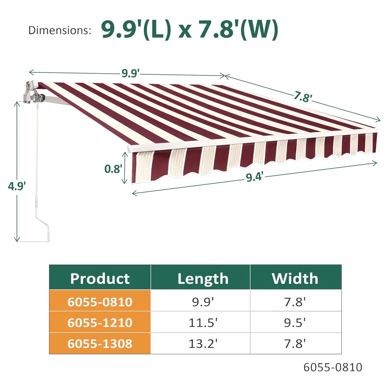 9.9x7.8 Feet Manual Retractable Patio Door Window Awning Sunshade Shelter Outdoor Canopy, Customized