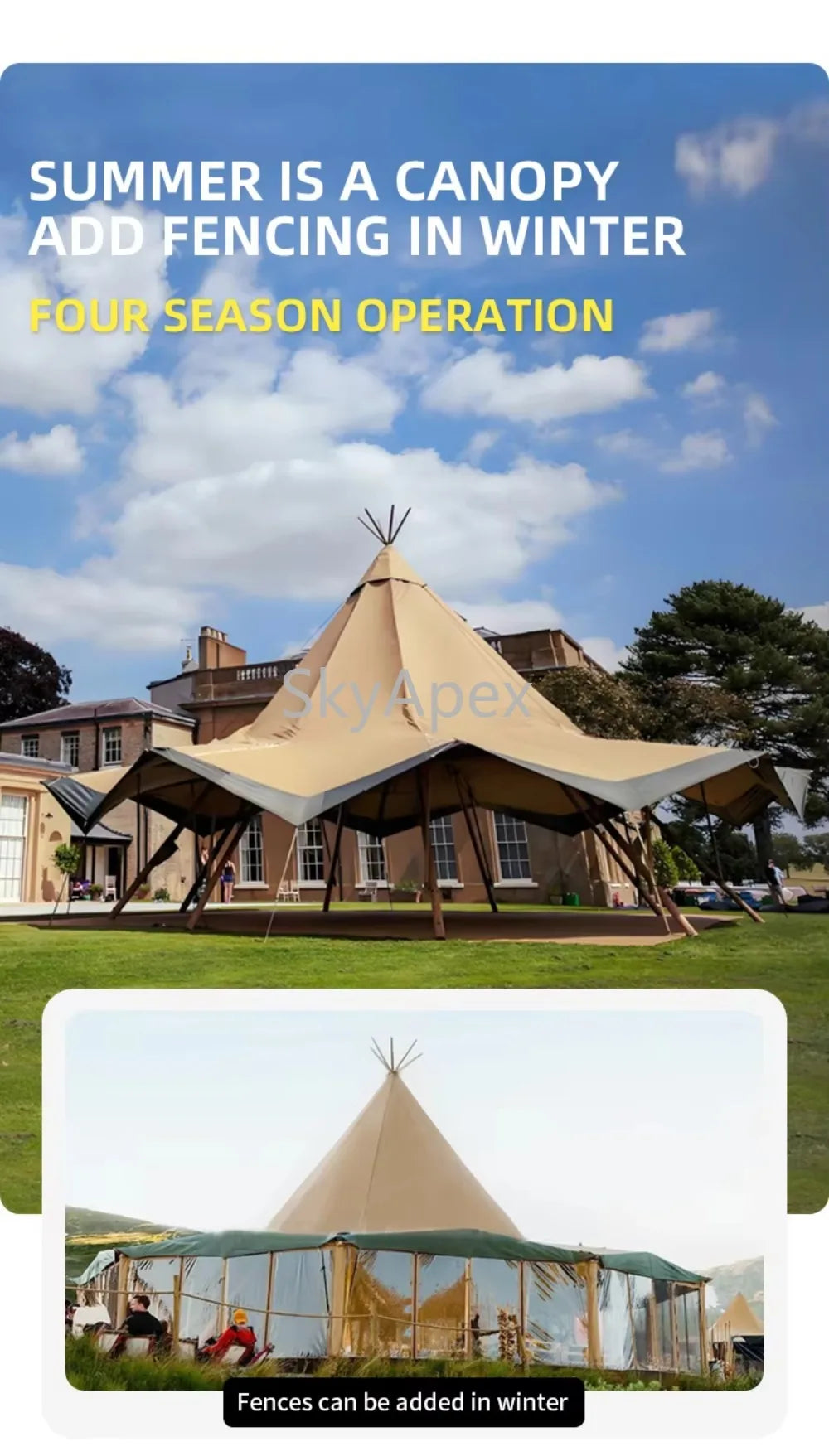 Tente de réception pyramidale haut de gamme - Bâche pour 100 personnes - Tentes tipi pour salons professionnels, mariages et événements commerciaux