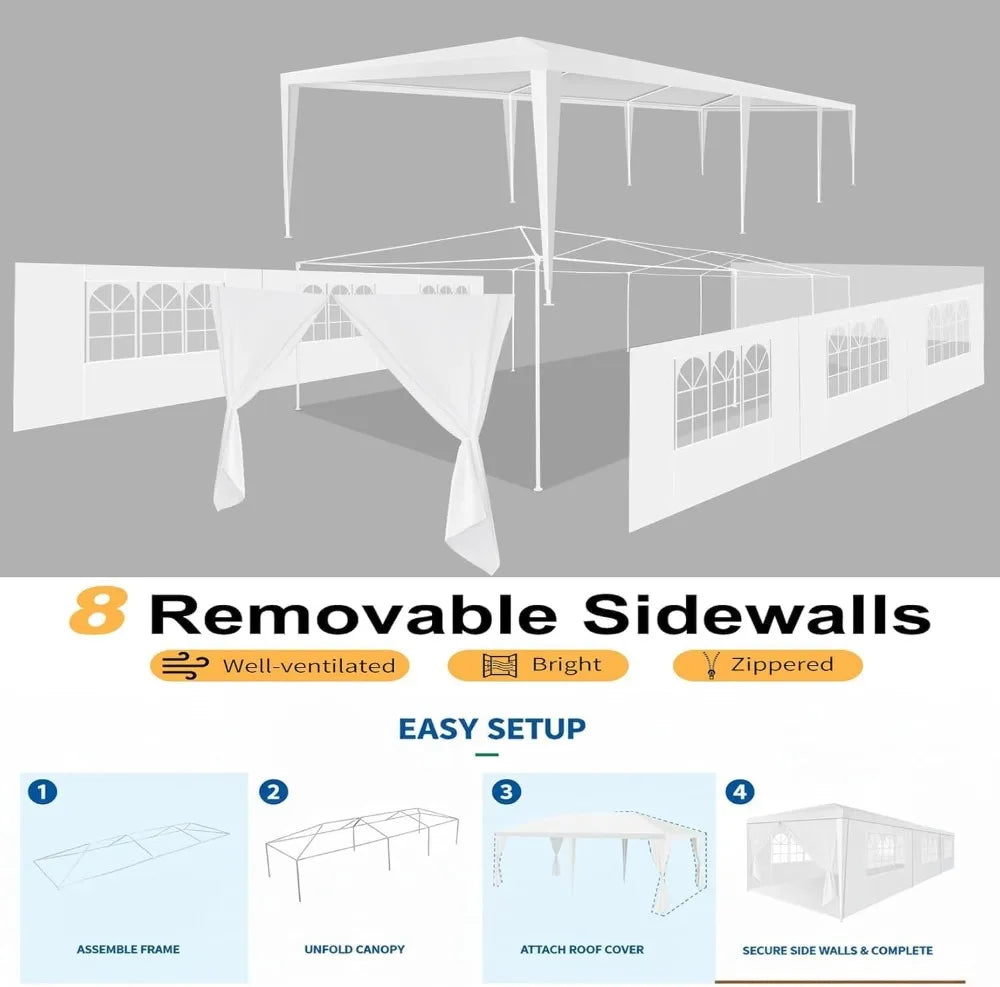 10x30 FT Party Tent with 8 Removable Sidewalls, Waterproof Outdoor Canopy for Patio, Wedding, BBQ