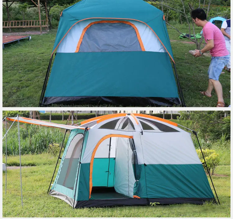 430/380/320cm Camping Tent 5-8-12 Person 3 Sizes Two-bedroom Tent Oversize Leisure Double-plies Rainproof Outdoor Family Tents