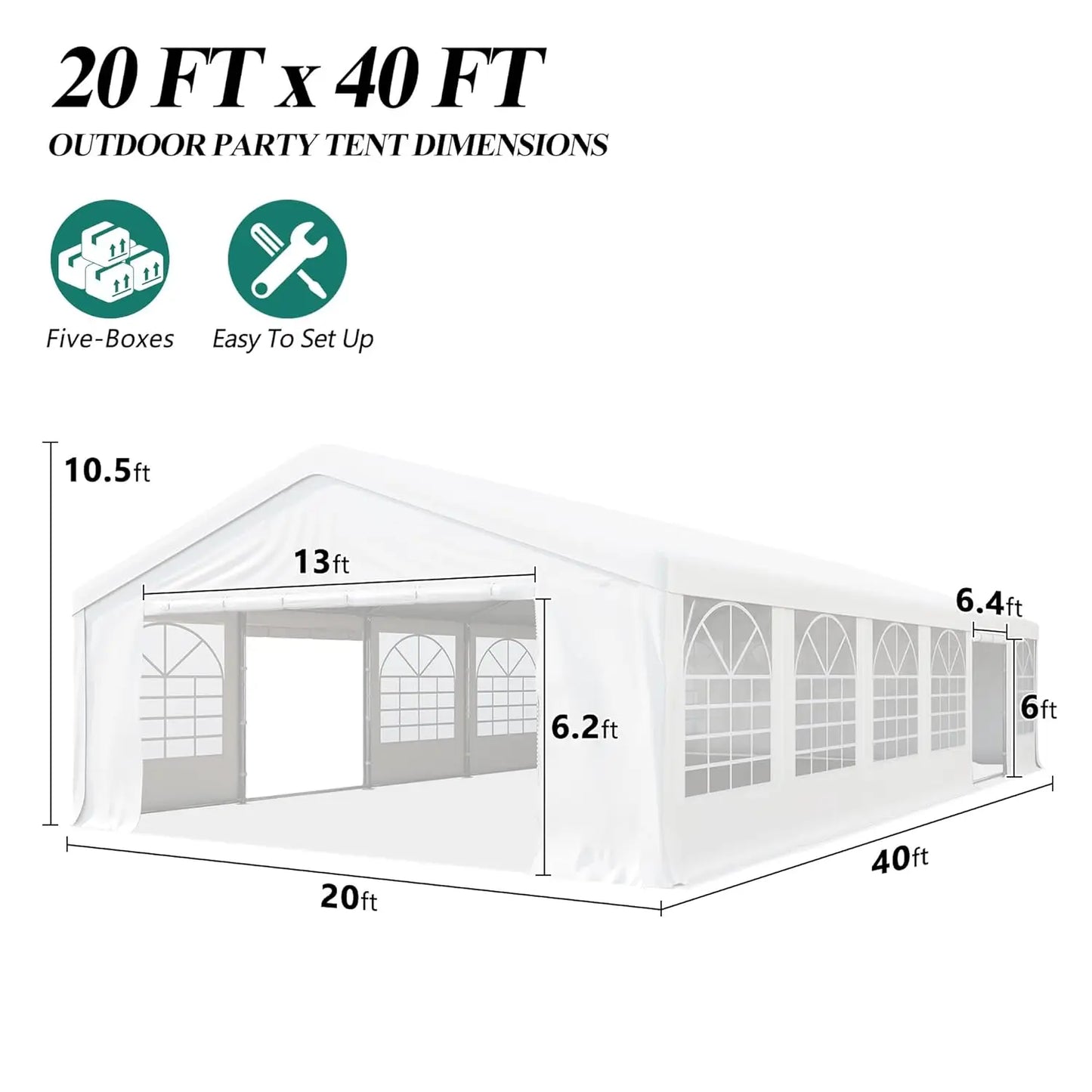 20x40 Heavy Duty Party Tent Removable Sidewall 4 Sand Bags Outdoor Wedding Event, Customized