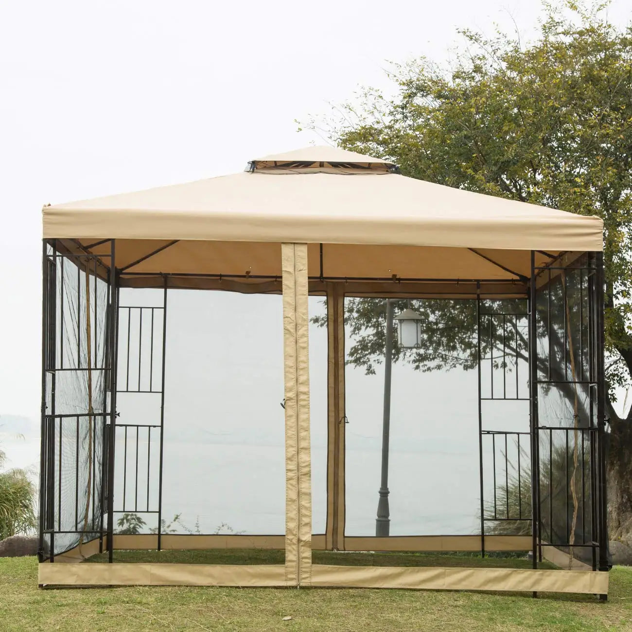 Gazebo de jardin 10' x 10' pour patio et cour arrière, gazebo à double toit ventilé, personnalisable