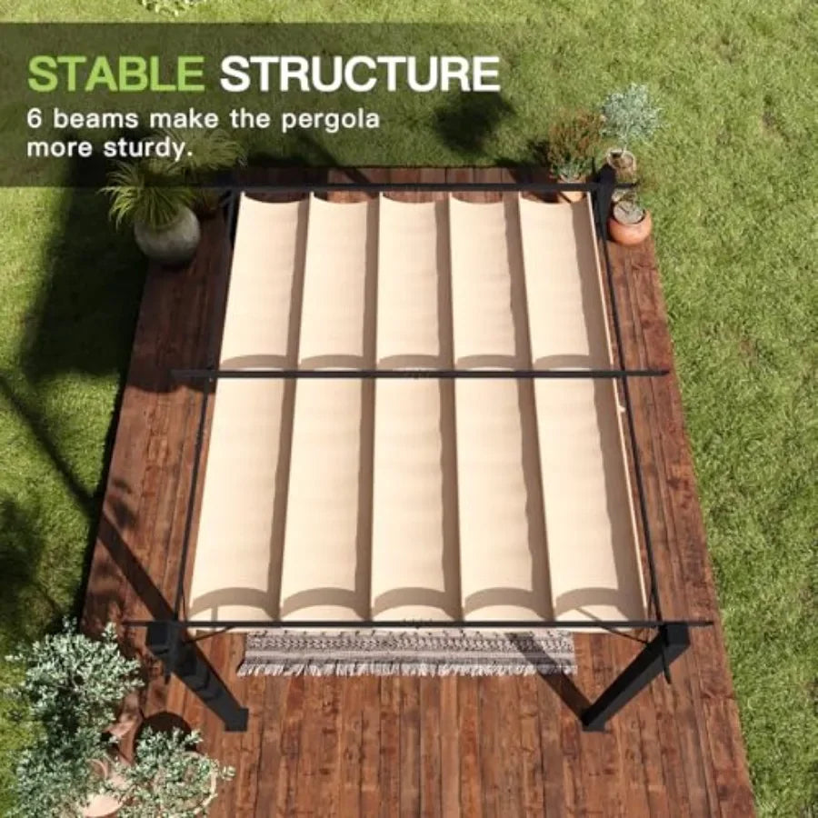 Outdoor Pergola Patio  Pergola with Upgraded Retractable  Heavy Duty Metal Pergolas and Gazebos with Adjustable Sun Shade Cover