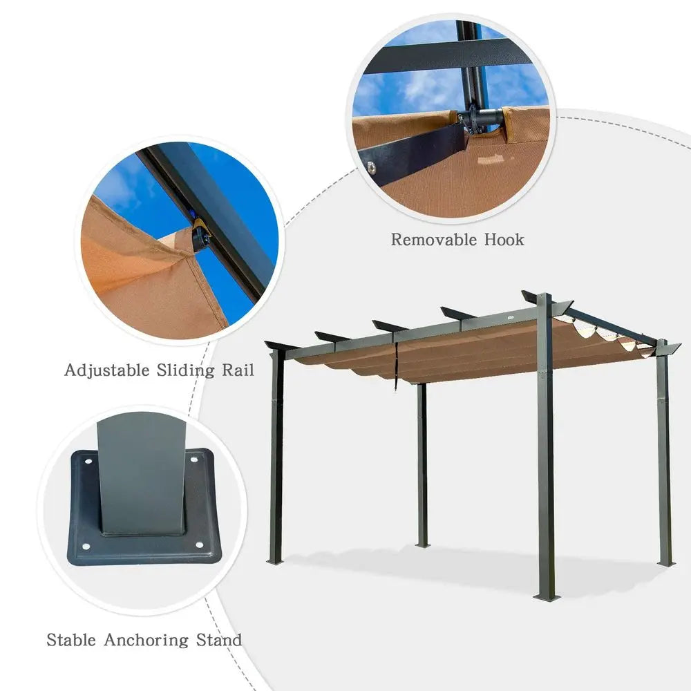 10 X 13 Outdoor Retractable Pergola with WeatherResistant Canopy Aluminum Garden Pergola Patio Grill Gazebo for Courtyard