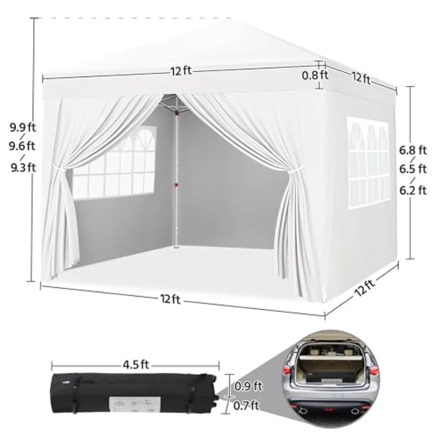 12x12 Pop Up Canopy with 4 Removable Sidewalls, Portable Enclosed Instant Tent, Waterproof Outdoor Tent, Beach Sun Shelter with