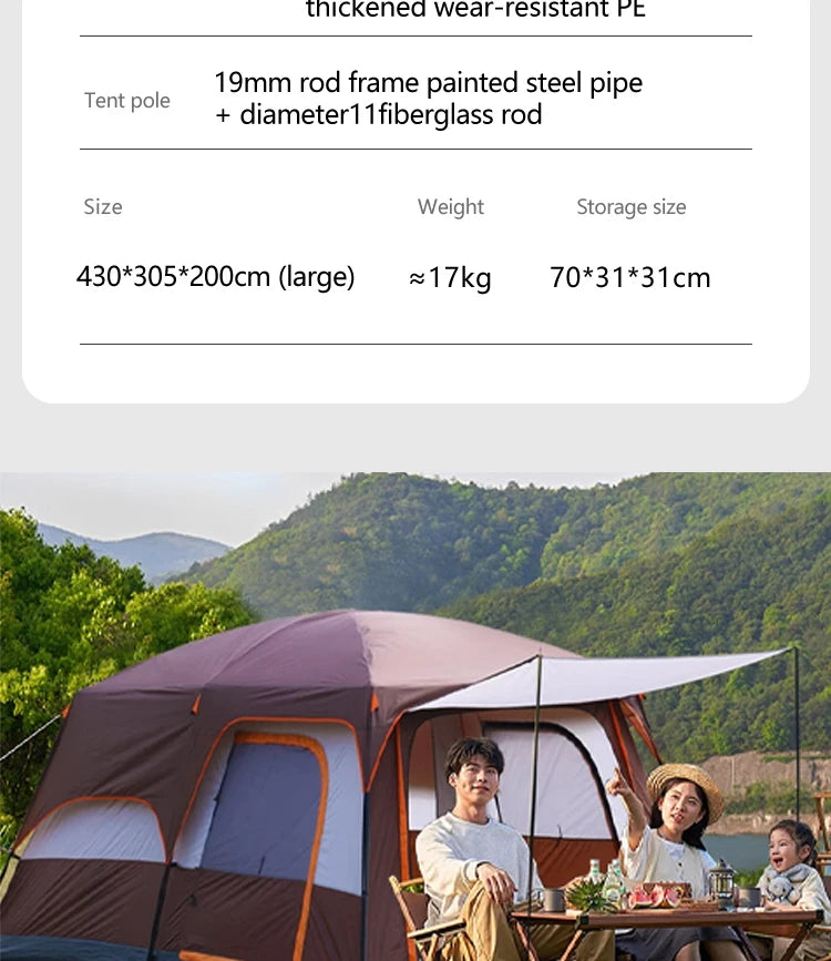 Upgraded 4 Season Camping Tent 3-12 Person Waterproof Windproof Double Layer 2 Room Family Outdoor Backpacking Equipment
