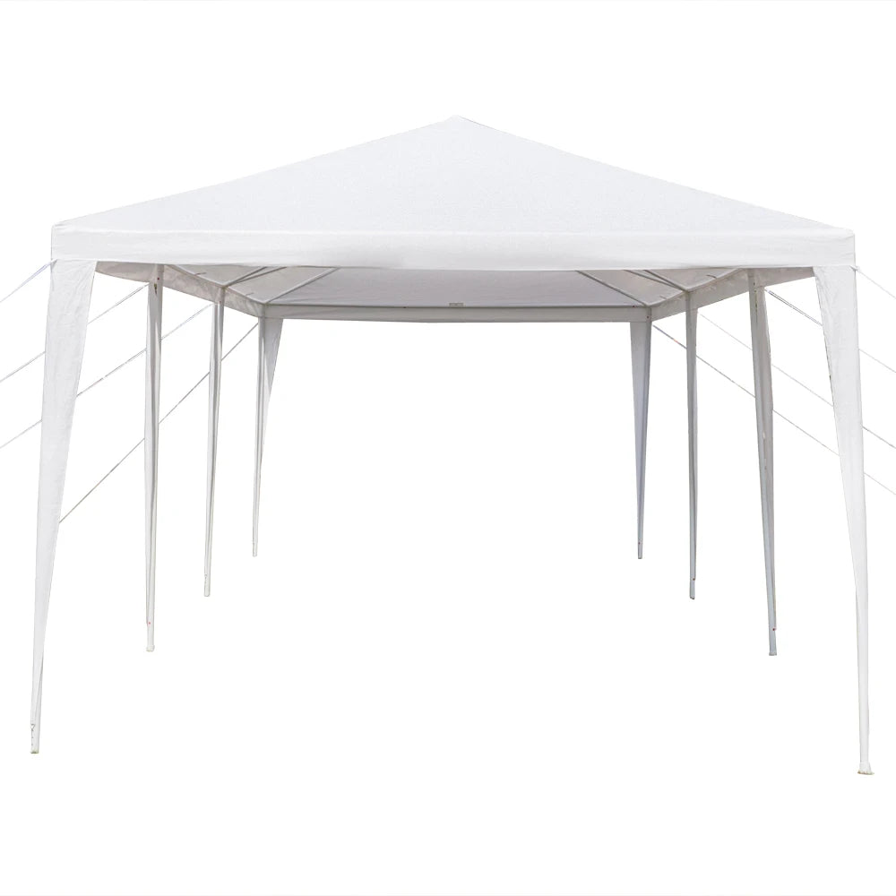 Tente de réception blanche 10'x30' avec 7 parois latérales amovibles, en tissu PE et structure en fer, abri de jardin imperméable avec fenêtres pour mariages, événements en extérieur, patios, ou comme abri commercial.