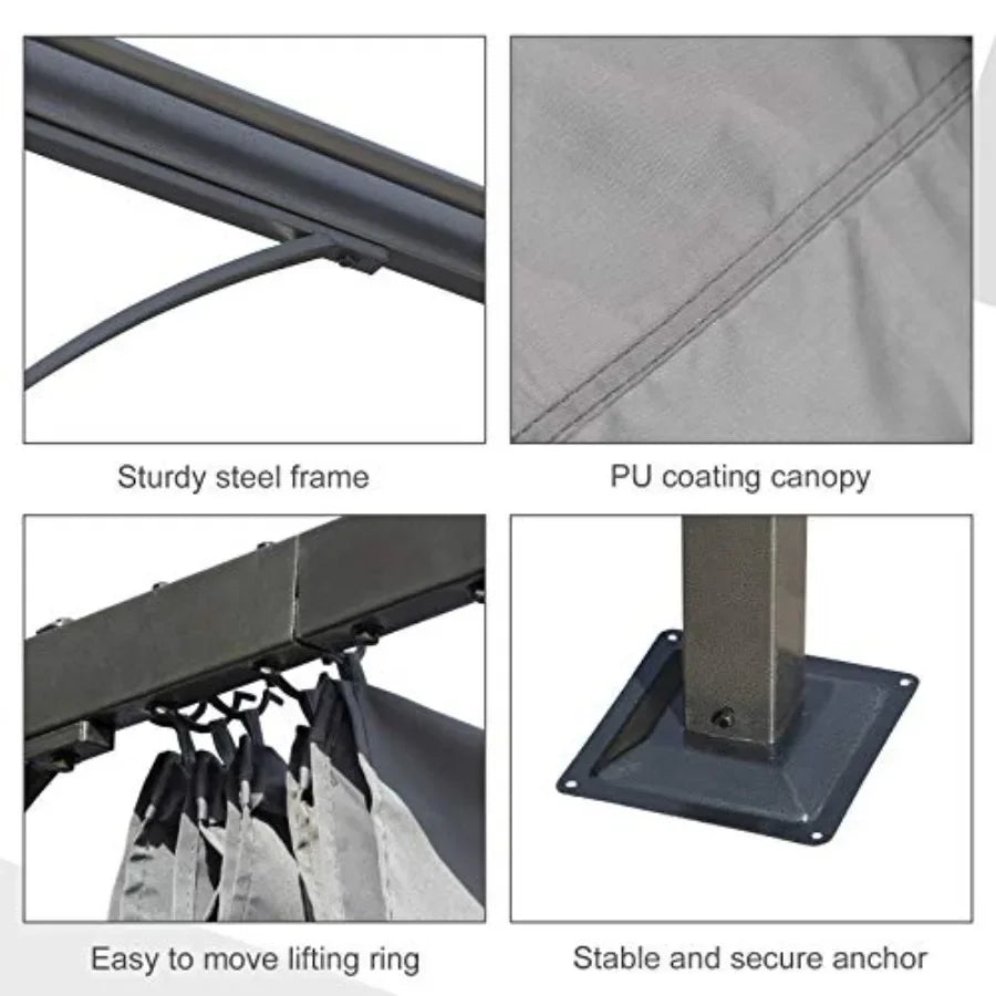 10' x 10' Outdoor Retractable Pergola  Metal Patio Shade Shelter for Backyard Porch Party Garden Grill Gazebo Gray