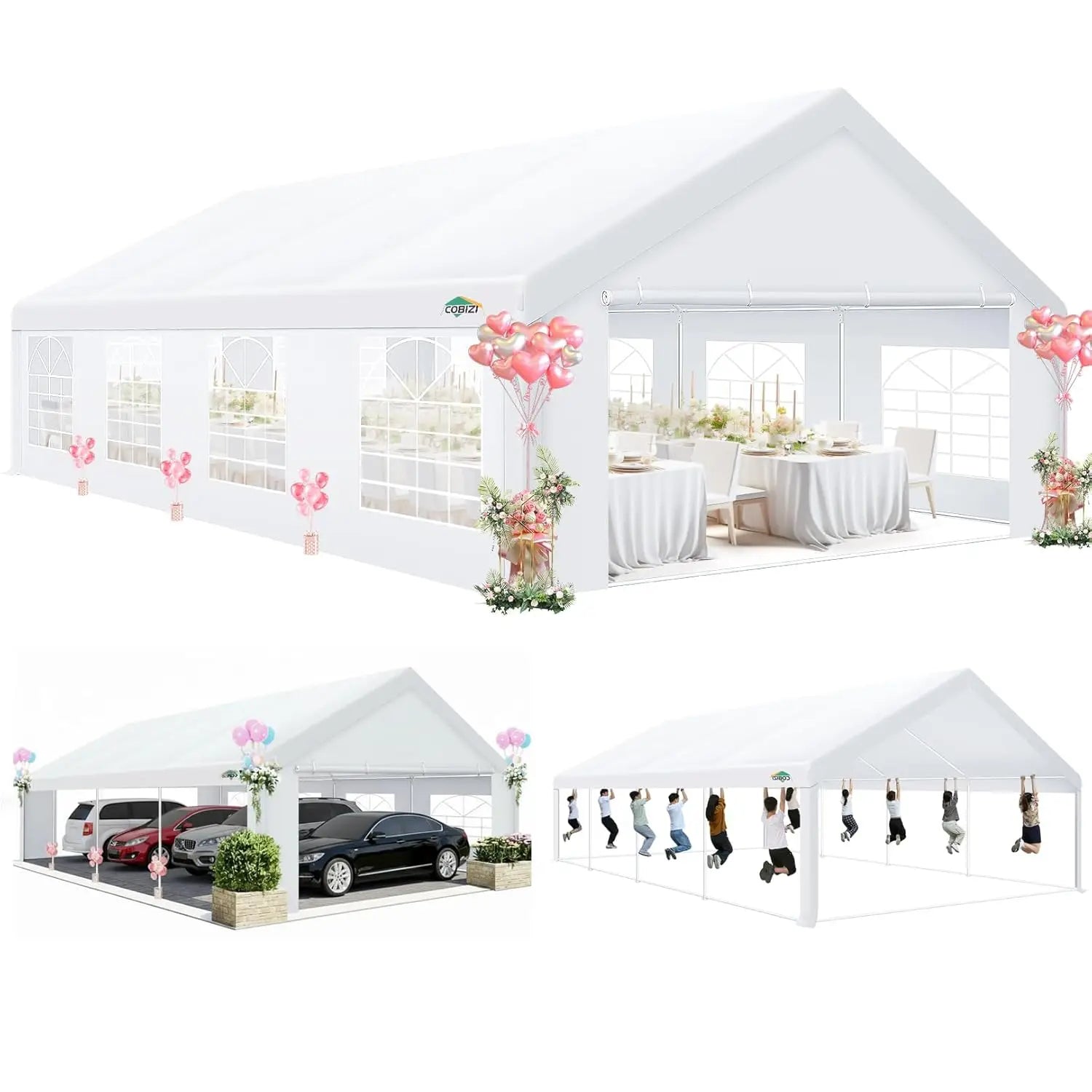 20x30 FT Party Tent Heavy Duty, Large Outdoor Event Tents for Parties with 8 Sidewalls & Built-in Sandbags,Waterproof, Custom
