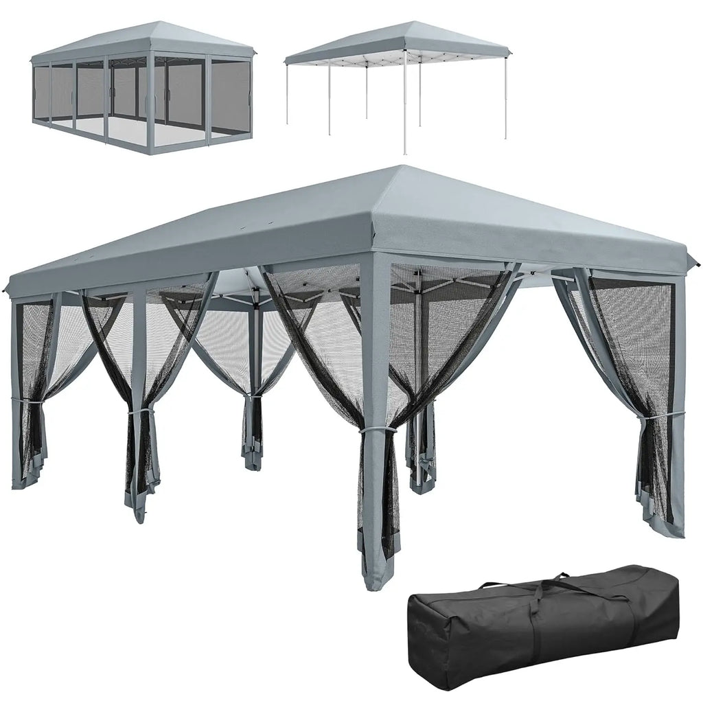 10x20 Pop Up Canopy Tent with Netting Heavy Duty Instant Sun Shelter for Outdoor Garden Patio Parties Carry Bag, Custom