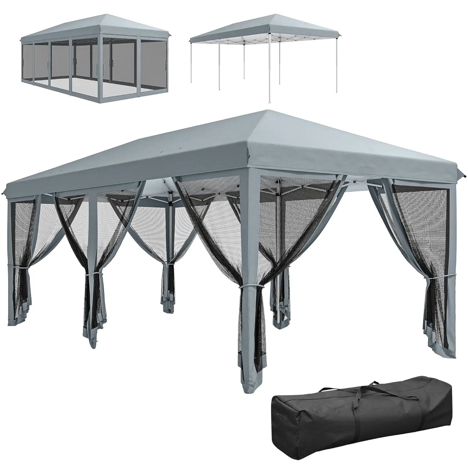 10x20 Pop Up Canopy Tent with Netting Heavy Duty Instant Sun Shelter for Outdoor Garden Patio Parties Carry Bag, Custom