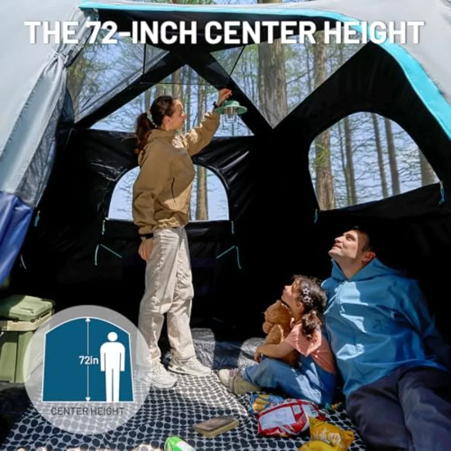6 Person Blackout Design Camping Tent, 60s Easy Setup Instant Cabin Tent for Family with Rainfly, Water-Resistant, 9' x 9' x 72