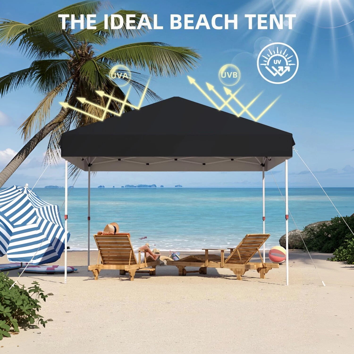 10x10 FT Pop Up Canopy Tent, Black Heavy Duty Waterproof Gazebo Shelter with Wheeled Carry Bag Portable Instant Sun Shade for Outdoor Parties, Events & Camping,Patio, Garden, Beach