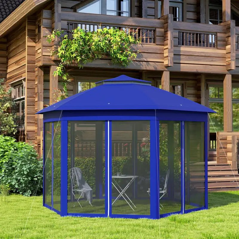 Abri de jardin hexagonal pliable 13' x 13' avec 6 moustiquaires zippées pour patio, jardin, mariage ou fête