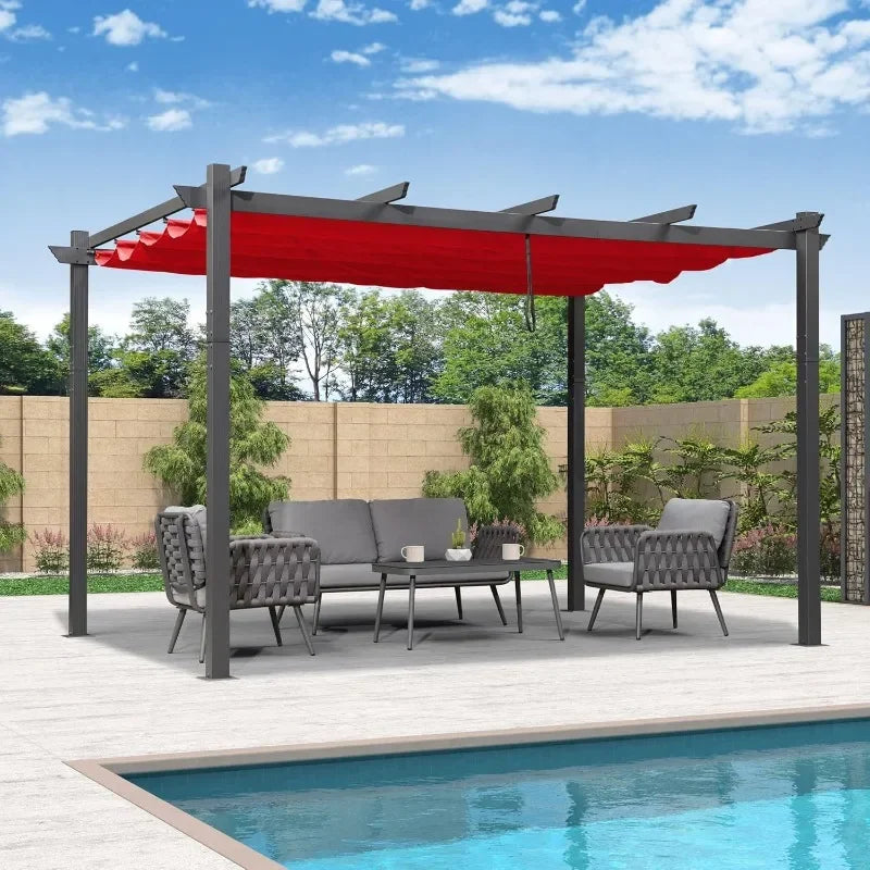 PURPLE LEAF 10' X 13' Outdoor Retractable Pergola with Sun Shade Canopy Patio Metal Shelter for Garden Porch Beach Pavilion