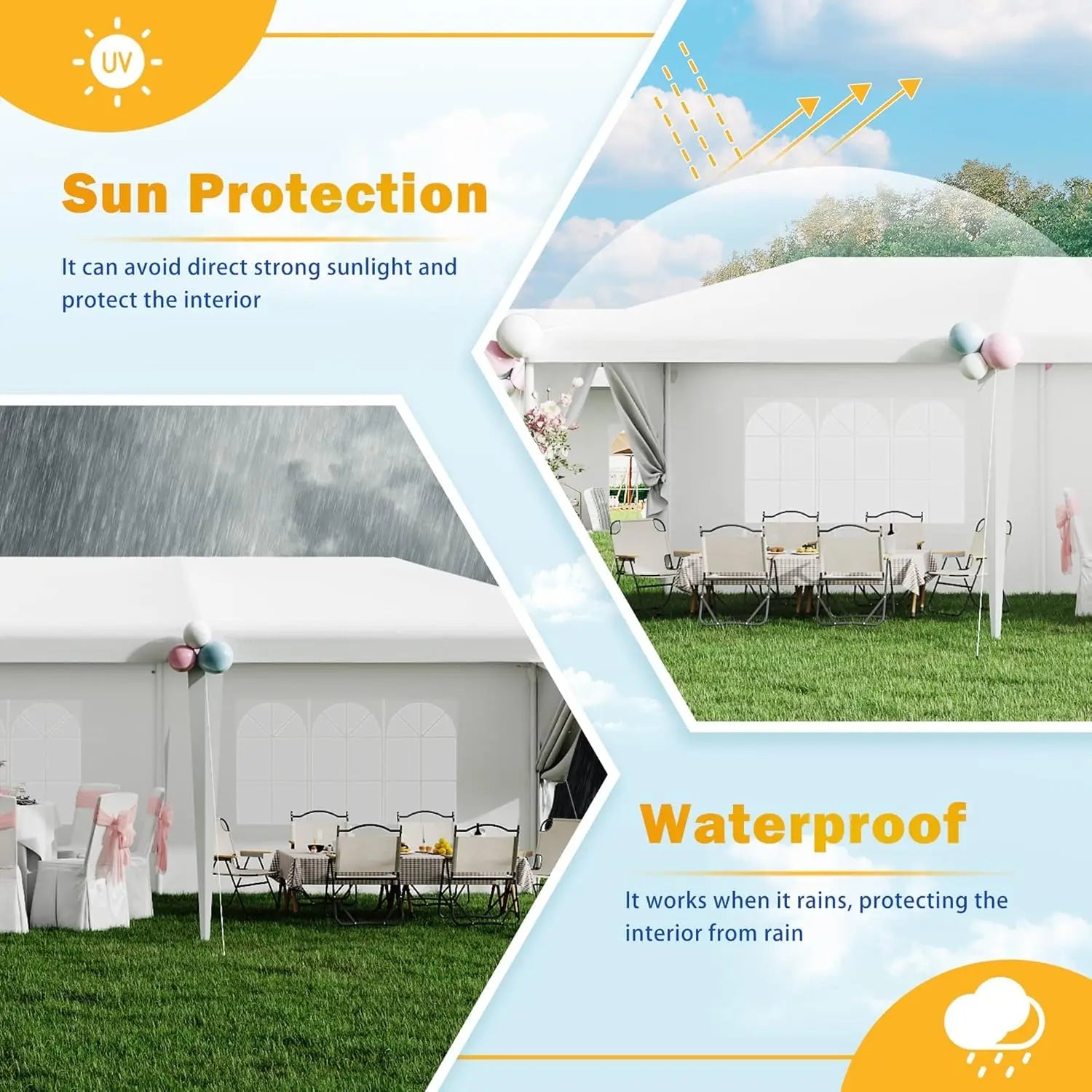 Tonnelle de réception robuste 10'x30' – Chapiteau de mariage imperméable avec parois latérales amovibles et 2 portes – Parfait pour, personnalisable