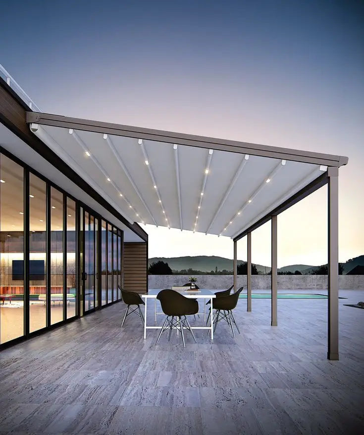 Outdoor Folding Sun Shade Aluminum Columns Backyard Retractable Sun Shelter LED Light Motorized Wall-mounted Foldable Gazebo