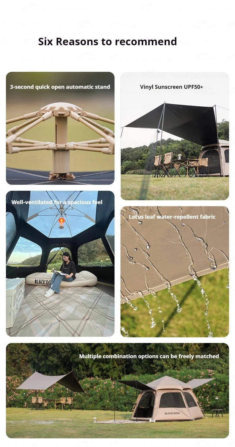 Naturehike BLACKDOG Qiyun 3-Speed Hexagonal Tent Sunscreen Stable Cooling Sensation Strong Wind Resistant Fiber Support With 360